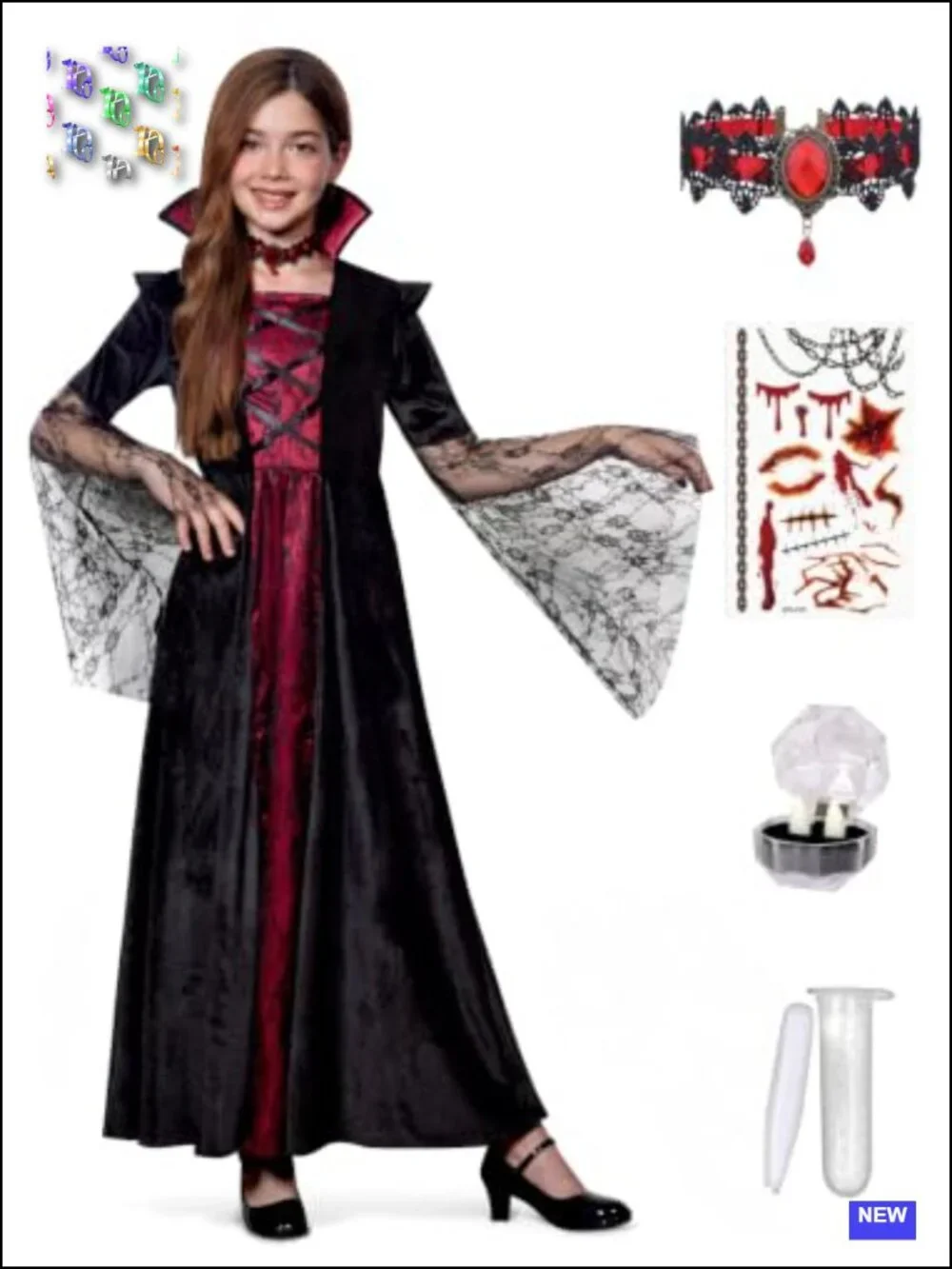 Kids Gothic Queen Vampire Halloween Costume Set 5pc
